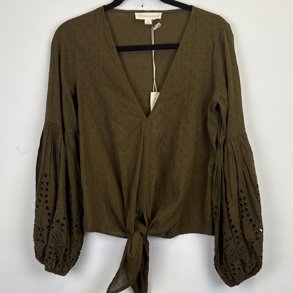 lovestitch Tops - NEW Lovestitch Boho Front Tie V-Neck Long Sleeve Top Womens Size S Olive NWT